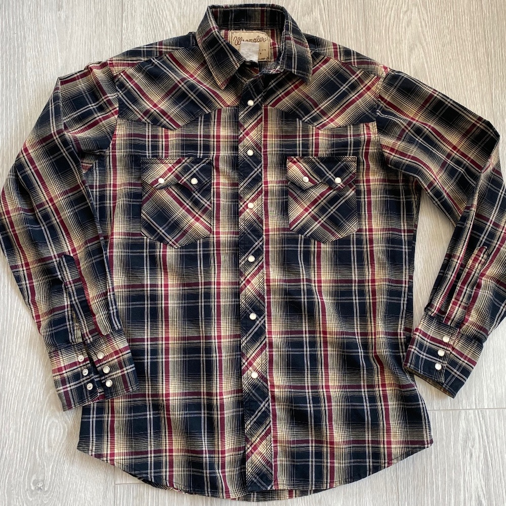 Vintage WRANGLER WESTER FASHION pearl snap shirt ~ long sleeve ~ plaid ~ Large